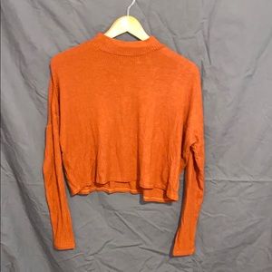 burnt orange mock neck long sleeve sweater